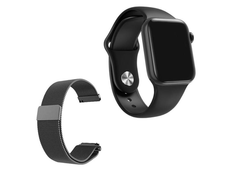 Relógio Smartwatch Iwo 7 Watch 5 Preto Android Ios + 1 Pulseira Extra De Aço Preto
