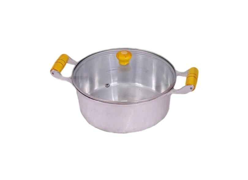 Caçarola Alumínio Fundido Alça Madeira Tampa De Vidro 36Cm
