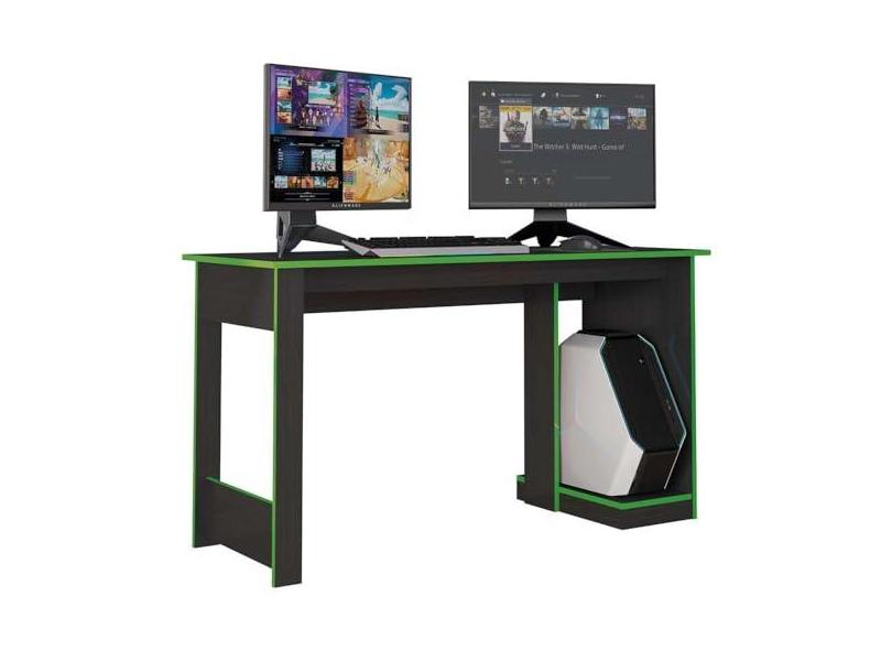 Mesa Gamer Para Computador Escrivaninha Preta Verde Caemmun