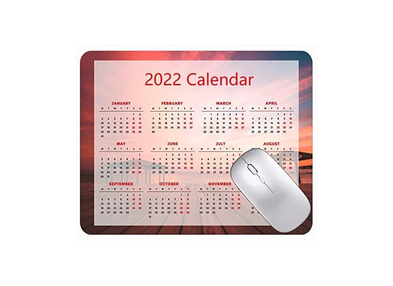 Mouse pad colorido calendário 2022 ano 2022 para praia, mar, placa de madeira tapete para jogos