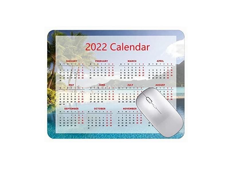 Mouse pad para jogos com calendário 2022, tapete para mouse pad Tropical Resort Palm Trees