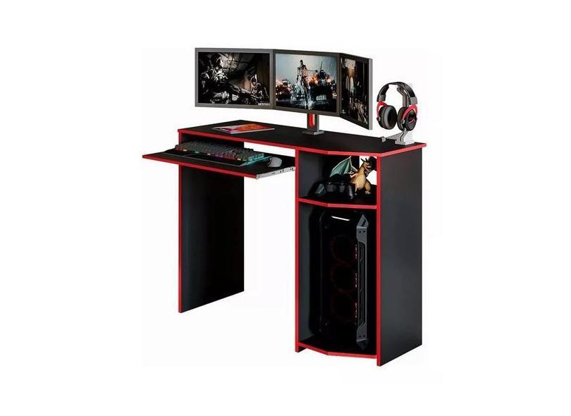 Mesa Escrivaninha Gamer Para Computador E Notebook Preto Com Vermelho