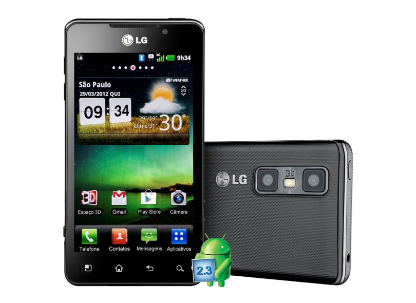 Smartphone LG Optimus 3D Max P720 Câmera 5,0 Megapixels Desbloqueado 8 GB Android 2.3 (Gingerbread) 3G Wi-Fi