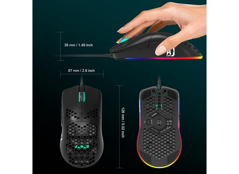 Gaming Mouse 5 Botão USB Com Fio Botão De Respiração LED 16000 dpi Para ...