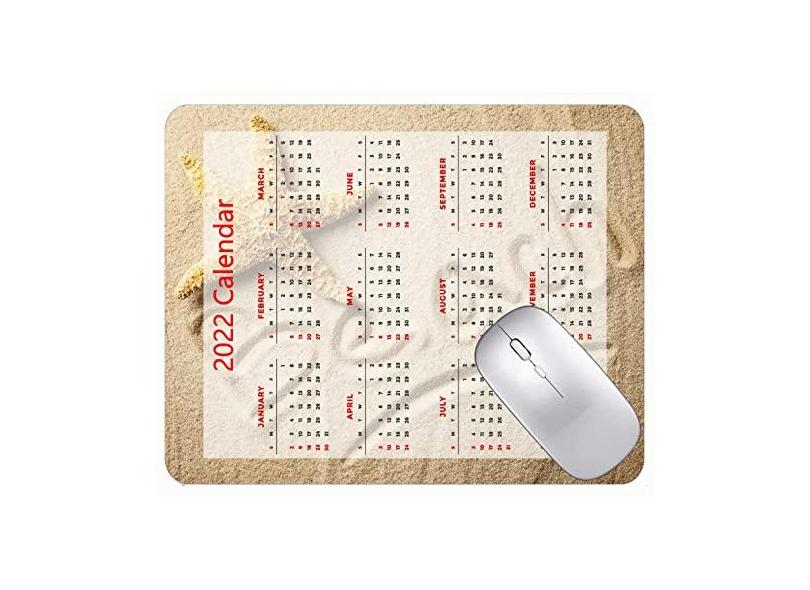 Mouse pad 2022 Calendário com feriados, praia, areia e estrela-do-mar, mouse pad para escritório