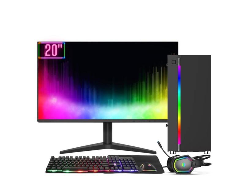 Computador RGB Intel Core i5 8GB SSD 512GB Kit Gamer Monitor LED 20&quot; Windows 10 3green Colors