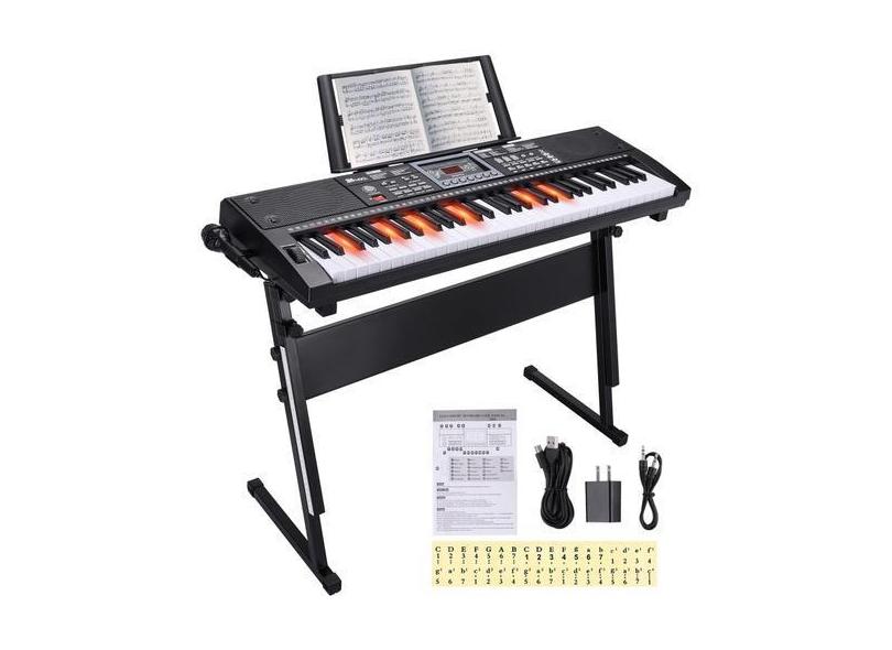 Piano de teclado elétrico 24HOCL 61 teclas com suporte e alto-falante 