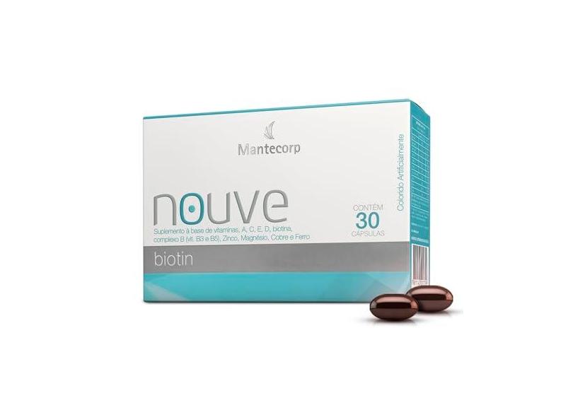 MANTECORP - Nutracêutico Nouve Biotin - Unhas Mais Resistentes, Reduz Queda Capilar, Fortalece Fios - Biotina, Benefícios Duradouros - 30 Cápsulas