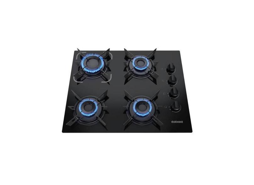 Fogão Cooktop 4 Bocas a Gás Itatiaia Electra Mesa de Vidro Preto 127V/