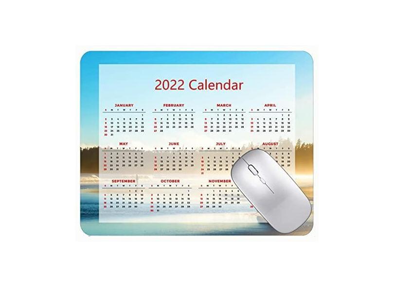 Mouse pad calendário 2022 com bordas costuradas, preto, para jogos, praia, mar, ondas, espuma, borracha, mouse pad