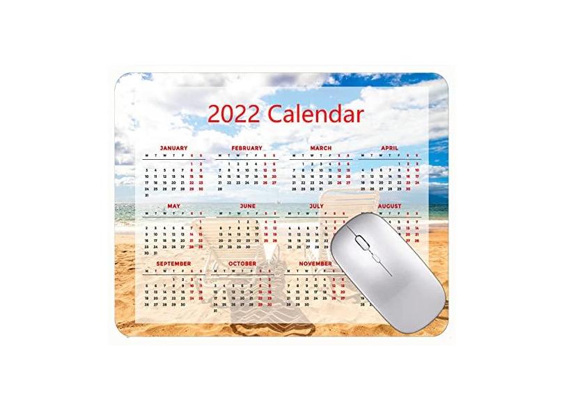 Mouse pad 2022 calendário com feriados, cadeiras de praia, nuvens do mar, mouse pad de borracha