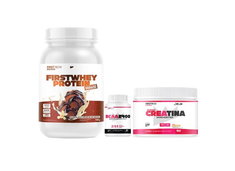 Kit First Tech First Whey Maize 900g + BCAA C/ 60 Cáps + Creatina 100g-Unissex