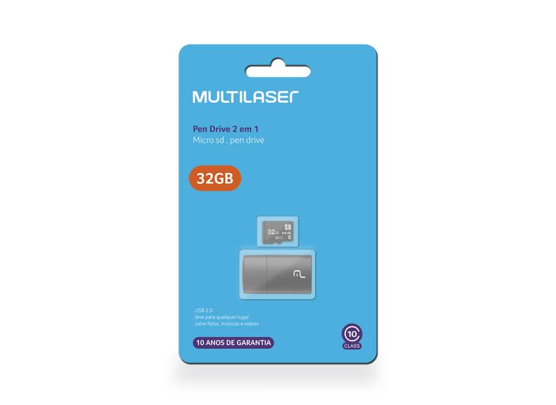 Cartão de Memória Micro SD com Adaptador Multilaser 32 GB MC163