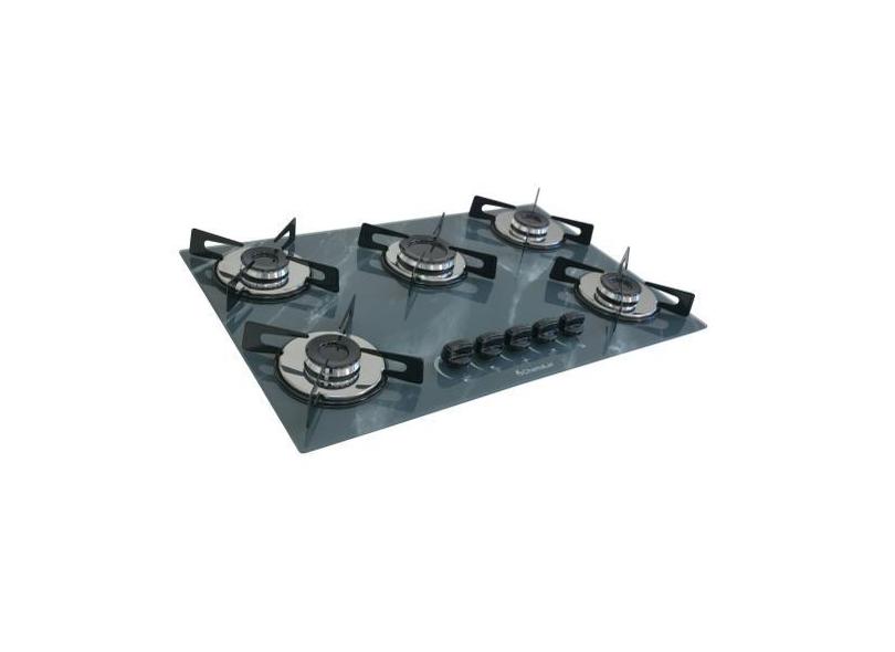 Fogão Cooktop À Gás 5 Bocas ChamaLar MARMORIZADO CINZA Premium Ultra C