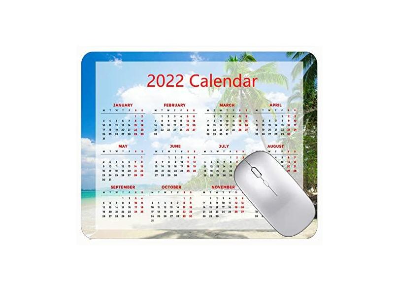 Mouse pad para jogos com calendário 2022 Palm Trees Resort Beach Mouse pad de borracha