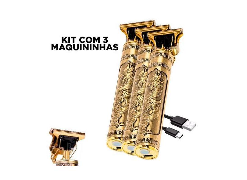 Kit com 3 Maquininhas Barbeadores De Cabelos Clipper Eletrico Dragão -