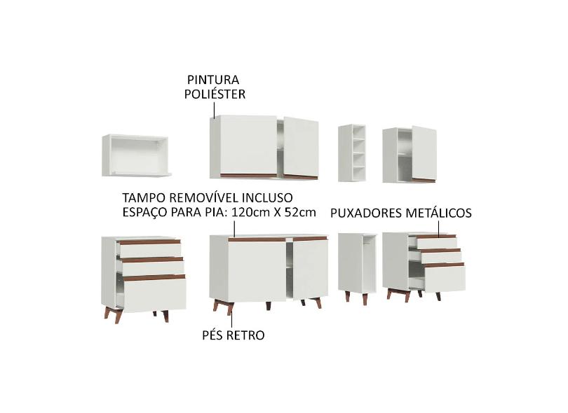 Cozinha Completa 6 Gavetas 5 Portas para Micro-ondas / Forno Reims 260006 Madesa