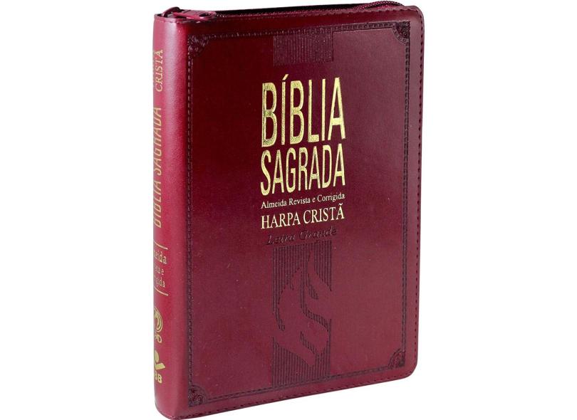 Bíblia Sagrada - Letra Grande com Harpa Cristã. Letras Vermelhas. Capa em Couro Sintético. Vinho - Vários Autores - 7899938405048