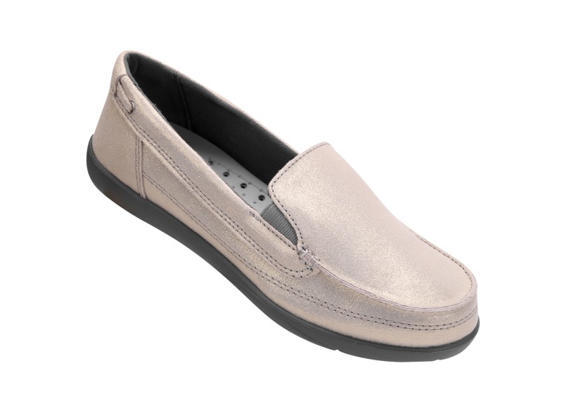 Tênis Crocs Feminino Casual Walu Shimmer Leather Loafer