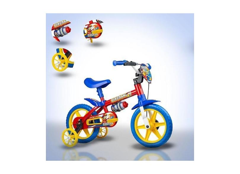 Bicicleta Infantil Masc. Fireman - Aro 12 - Nathor - Verm.Amarelo/Azul