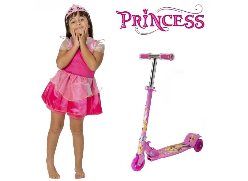 Patinete dm Toys Rosa de Princesa + Fantasia Vestidinho Pink