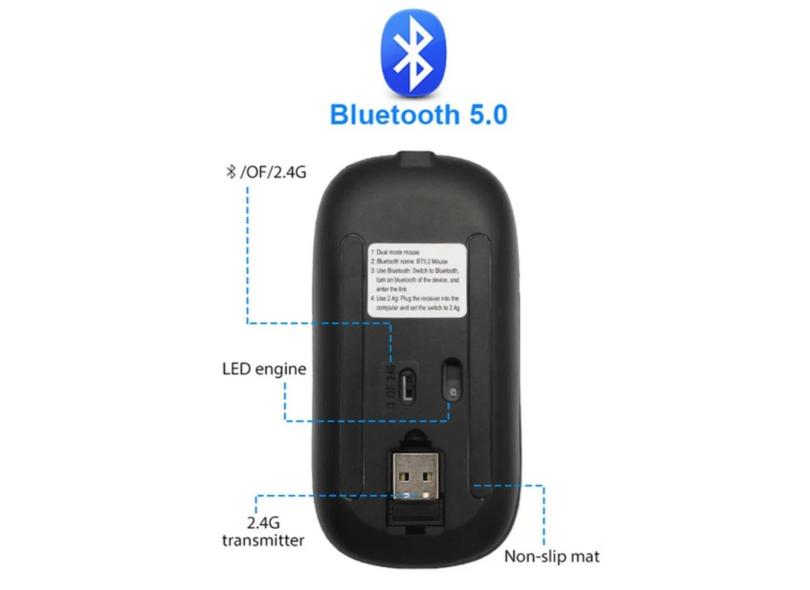 Mouse Preto sem fio RGB para jogos Gamer Bluetooth LED PC laptop