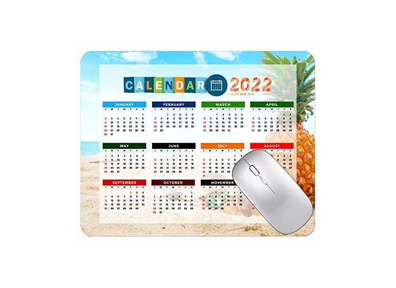 Mouse pad 2022 calendário colorido ano 2022 óculos de sol verde sapatos de praia tapete de mouse para jogos