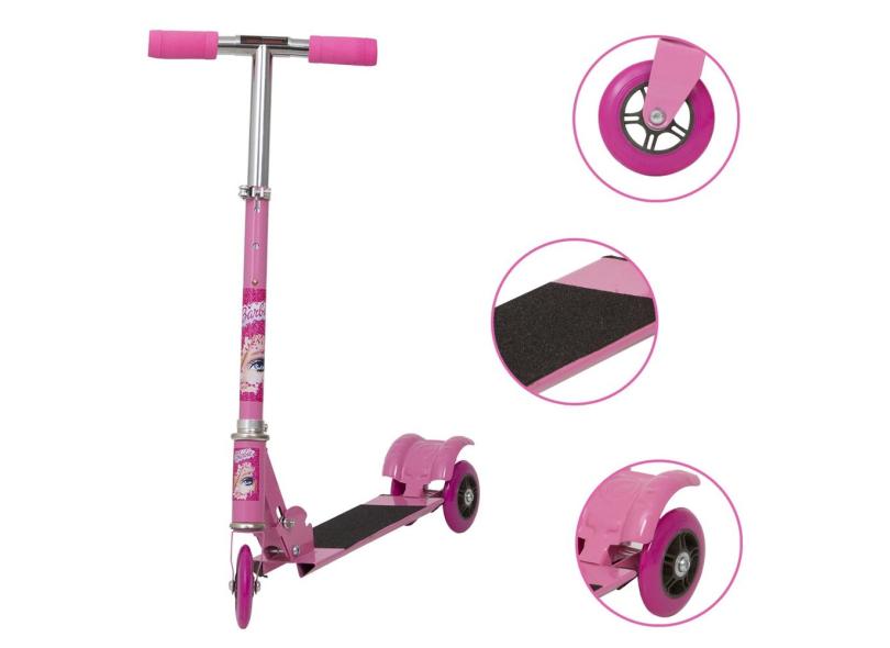 Patinete Infantil Rosa Barbie Ajusta Altura Para Crianças