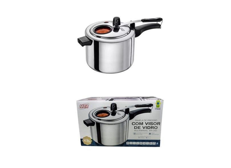 Panela de Pressao Polida 4,5 litros mta com Visor de Vidro Temperado