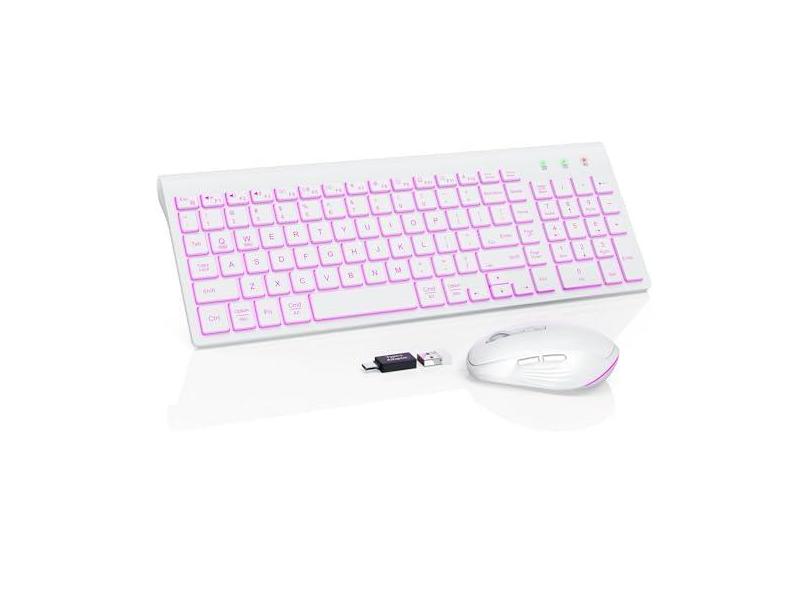 SABLUTE Conjunto de teclado e mouse sem fio retroiluminado – teclado compacto silencioso com mouse RGB, recarregável, fino, modo de suspensão, conjunto de mouse portátil sem fio para Mac, Windows,