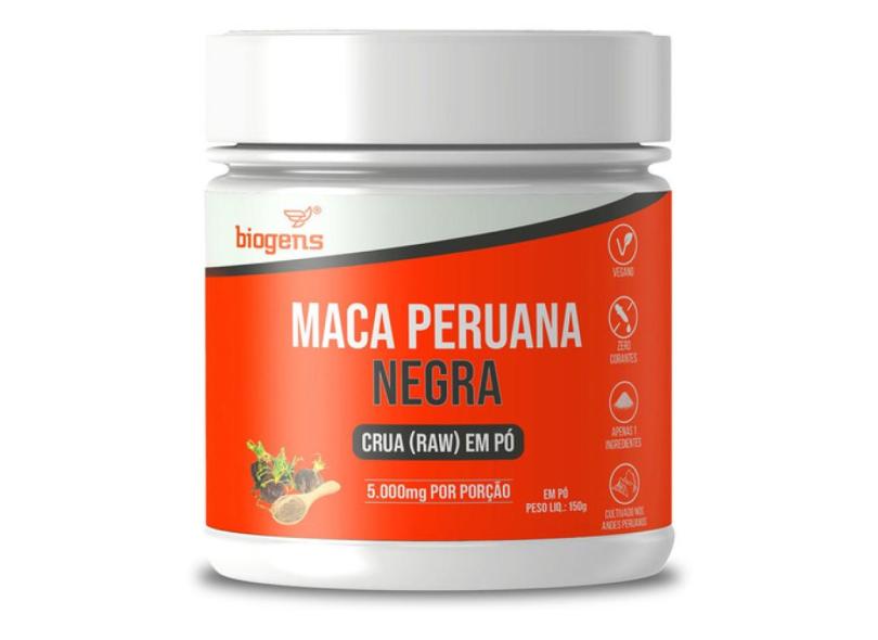 MACA PERUANA NEGRA RAW EM Pó 150G, 5000MG POR DOSE, BIOGENS 