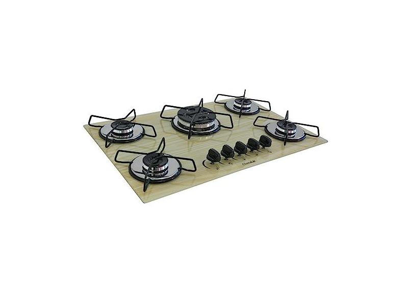 Fogão Cooktop Classic Gás 5Bocas Chama Tripla 127v/220v Amadeirado Claro