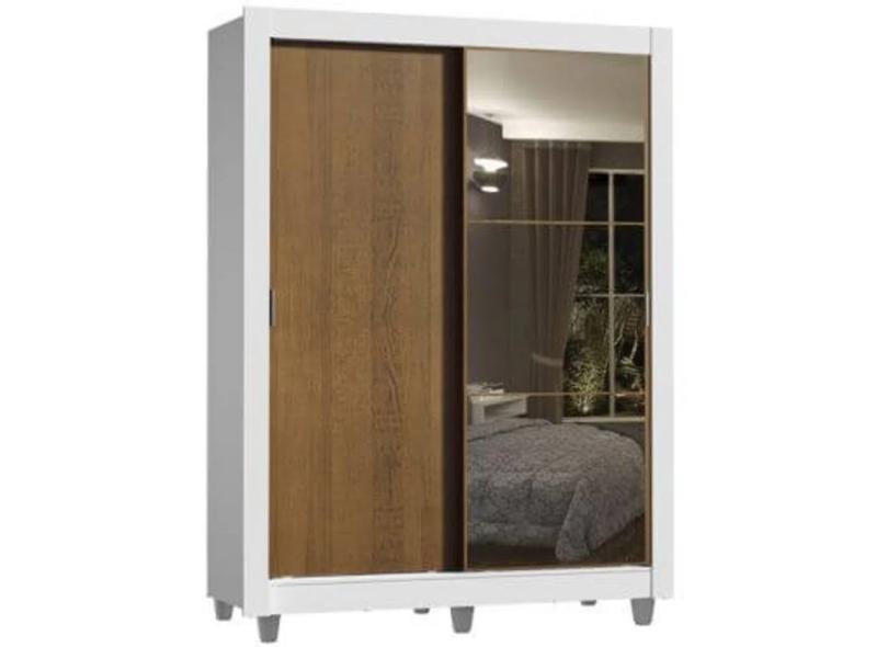 Guarda-Roupa Solteiro 2 Portas 4 Gavetas com Espelho Dallas Plus com Pés Madesa