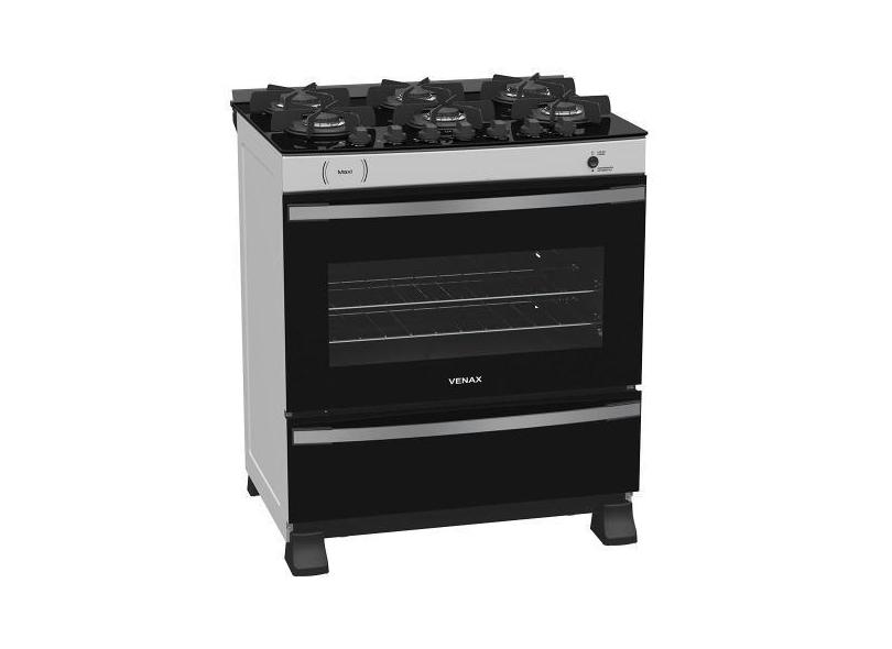 Fogao a gas maxi vitreo 6 q branco gas glp - Venax, Bivolt