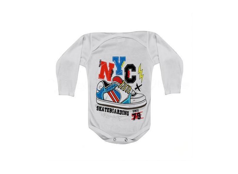 Roupa Body Bebê Manga Curta Estampado NYC Tênis - PN, Manga comprida, 