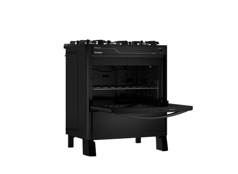 Fogão Esmaltec 5 Bocas Pérola Glass 5115 Preto com Mesa de Vidro Temperado - Bivolt