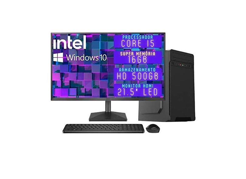 Computador Completo 3green Desktop Intel Core i5 16GB Monitor 21.5" Full HD HDMI HD 500GB Windows 10 3D-118