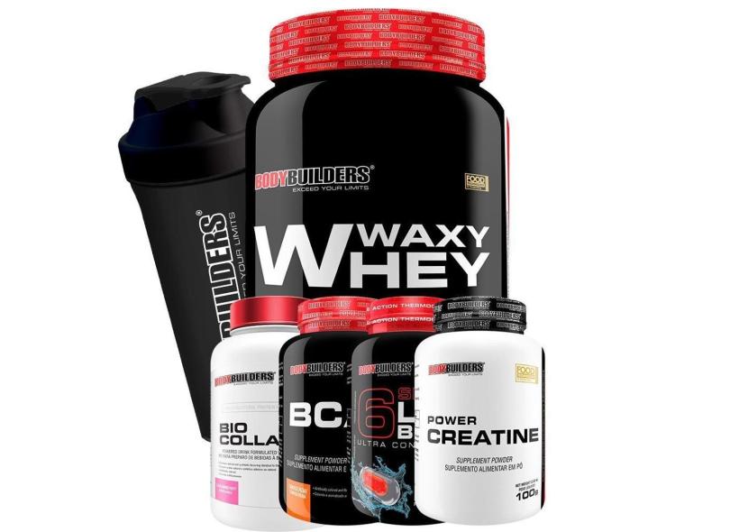 Waxy Whey Protein 900g + BCAA + Crea + 6 Six Lipo Black 120 caps + Colágeno + Coq - BB - way/wey-Unissex