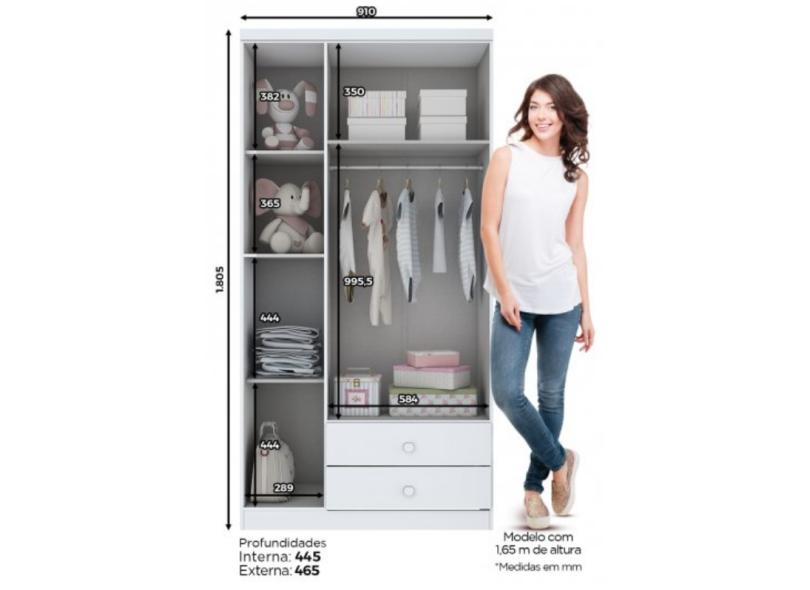 Guarda-Roupa Infantil 3 Portas 2 Gavetas Bala de Menta Henn