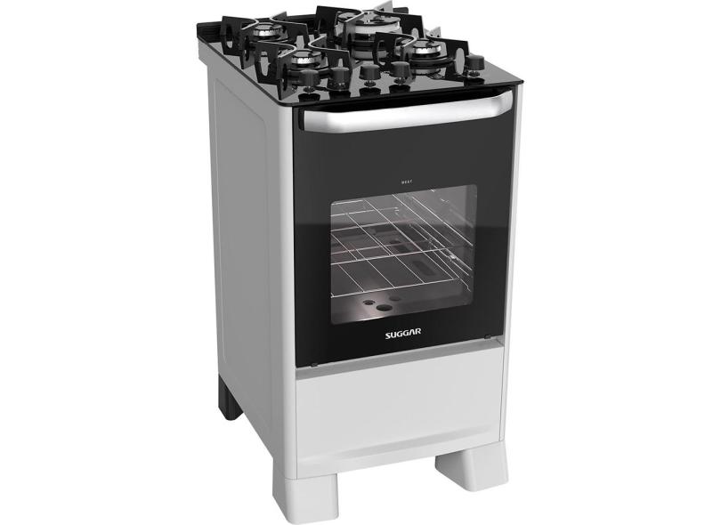 Fogão De Piso Best Plus Mesa De Vidro 4 Queimadores Branco Suggar 127V