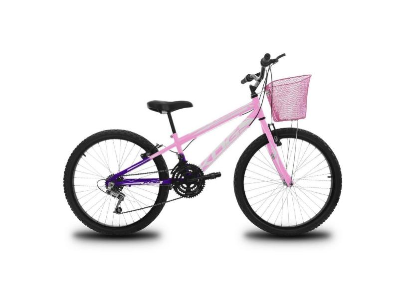 Bicicleta Aro 24 Infantil KOG Feminina Com 18 Marchas Cestinha-Unissex