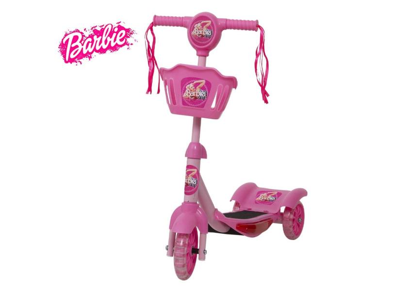 Patinete Barbie Scooter Menina Com Luzes Led Ajusta Altura