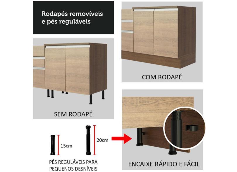 Cozinha Completa 3 Gavetas 10 Portas para Micro-ondas / Forno sem Tampo Atenas Madesa