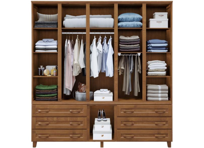 Guarda-Roupa Casal 5 Portas 6 Gavetas com Espelho Paris Cavazotto