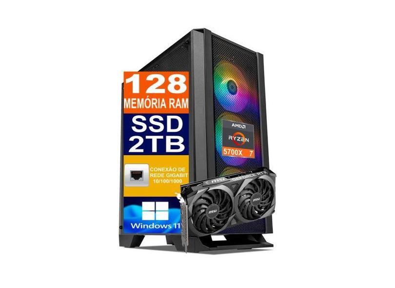Pc Gamer Computador Cpu Ryzen 7 5700X / SSD 2TB M2 NVME / 128gb Memóri