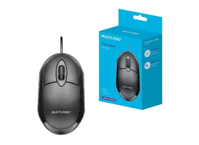 Mouse Usb Multilaser Com Fio 1200dpi 3 Botões