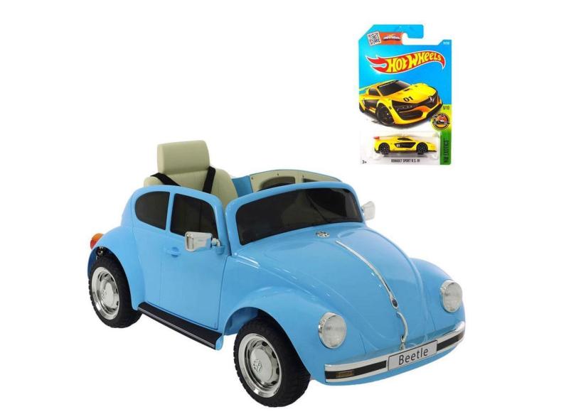 Carrinho Elétrico Beetle Azul e Carrinho Hot Wheels Sortido