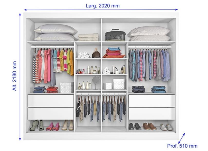 Guarda-Roupa Casal 2 Portas 4 Gavetas com Espelho Verona Plus 2E Made Marcs