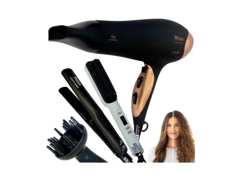 Secador De Cabelo 2100W Escova Modeladora E Prancha Black - Philco