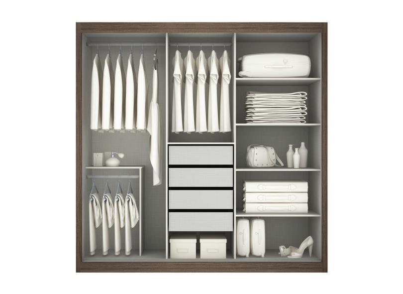 Guarda-Roupa Casal 3 Portas 4 Gavetas com Espelho Safira Gelius Móveis